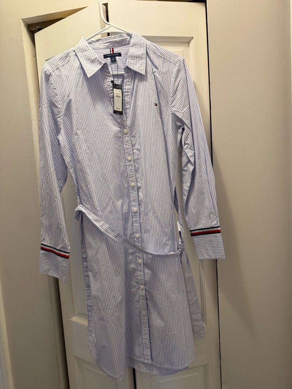 NWT TOMMY HILFIGER SHIRT DRESS SIZE M MEDIUM STRIPED WHITE BLUE